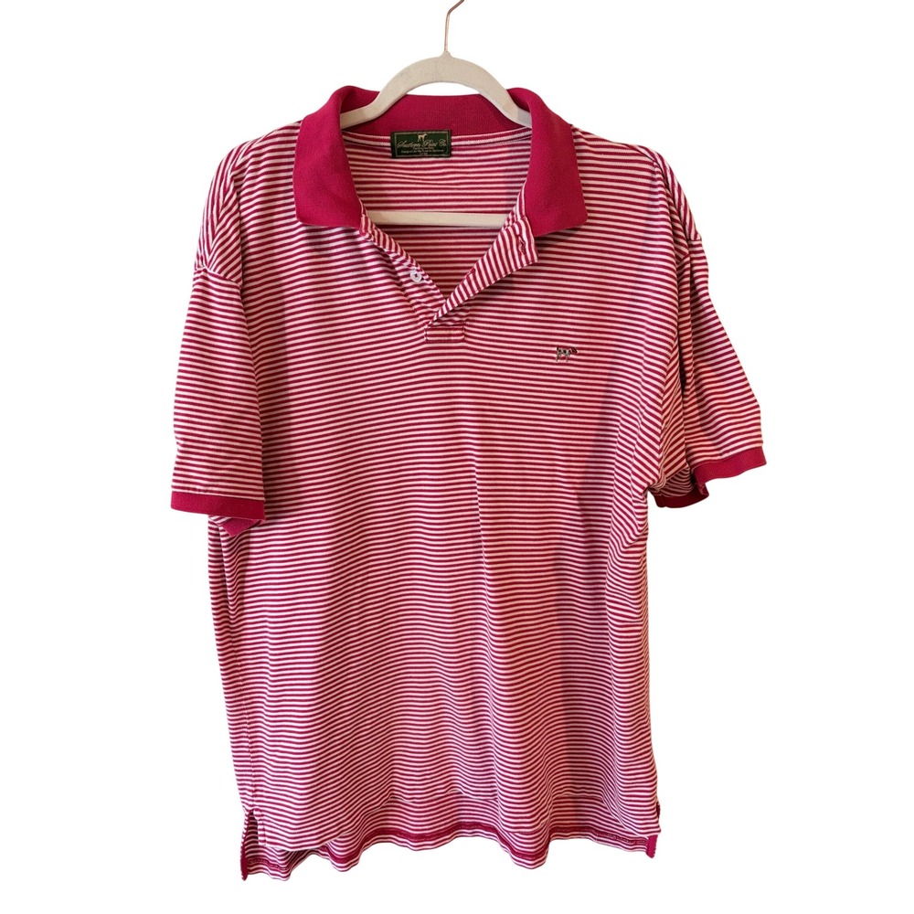 Southern Point Co Mens Grayton Polo Shirt Red White Striped Short Sleeve Large